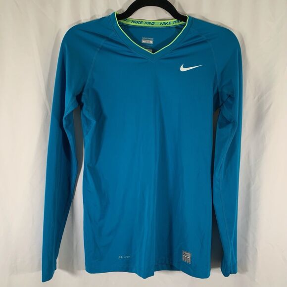 Nike Tops - Nike Pro Shirt Women's Small Blue Vneck Long Sleeve Dri Fit Pullover